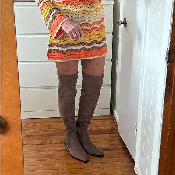 Torgeis Shoes - Torgeis Taupe Suede over the knee boots, tall tan boot, Madeline wedge heel boot